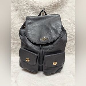 Coach Midnight ( Navy) Billie Pebbled Leather Backpack with Gold Hardware
